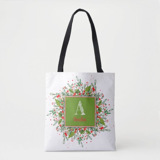 Monogram Red Christmas Tasche (Vorderseite)