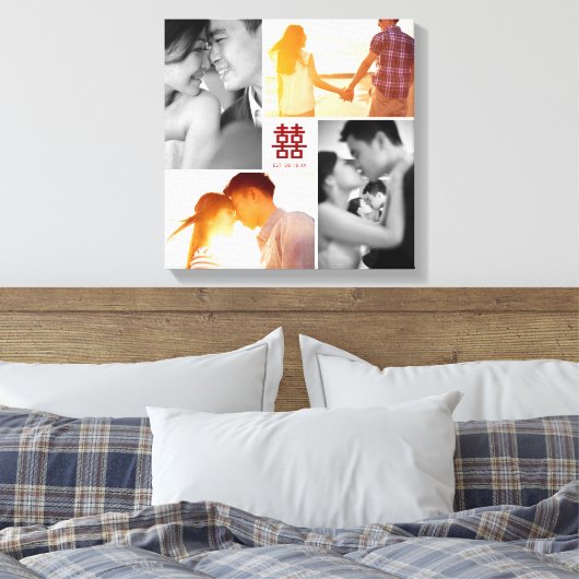 Monogram Red Double Happy Foto Collage Leinwand (Insitu (Schlafzimmer))