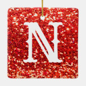 Monogram Red Glitzer Metallic Weihnachtsfeiertag Keramikornament (Rückseite)