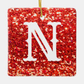 Monogram Red Glitzer Metallic Weihnachtsfeiertag Keramikornament (Vorderseite)