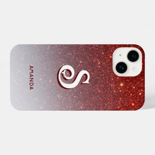 Monogram Red Glitzer Ombre iPhone Hülle (Rückseite (Horizontal))