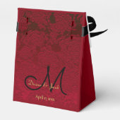 Monogram Red Gold Black Christmas Geschenkschachtel (Rückseite)