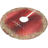 Monogram Red Gold Glitzer Girly Glam Polyester Weihnachtsbaumdecke (Schrägansicht)