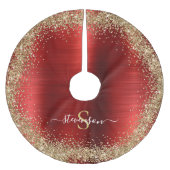 Monogram Red Gold Glitzer Girly Glam Polyester Weihnachtsbaumdecke (Vorderseite)