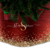 Monogram Red Gold Glitzer Girly Glam Polyester Weihnachtsbaumdecke
