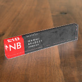 Monogram Red Gray Muster Modern Namensplakette (Seite)