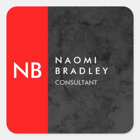 Monogram Red Gray Muster Modern Quadratischer Aufkleber (Vorderseite)