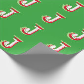 Monogram Red Green Christmas Wrapper Geschenkpapier (Ecke)