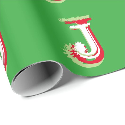 Monogram Red Green Christmas Wrapper Geschenkpapier (Rolleneckpunkt)