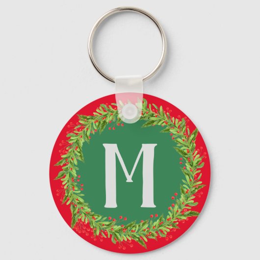Monogram Red & Green Weihnachtsmann Schlüsselanhänger (Vorderseite)