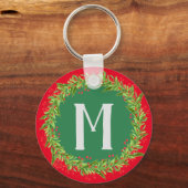 Monogram Red & Green Weihnachtsmann Schlüsselanhänger (Vorderseite)