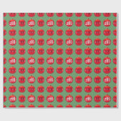 Monogram Red Green Weihnachtsschmuck Custom Geschenkpapier (Flach)