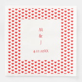Monogram Red Hearts Couple Name Romantic Wedding Serviette (Vorderseite)