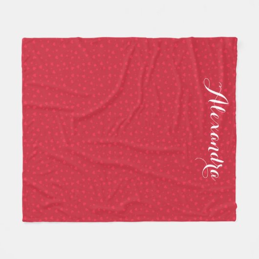 Monogram Red Hearts Elegantes Design Fleecedecke (Vorderseite (Horizontal))