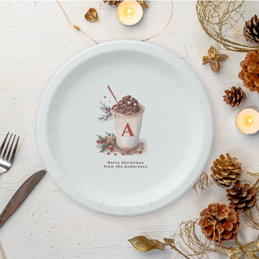 Monogram Red Hot Cocoa Coffee Weihnachtsfeier Pappteller