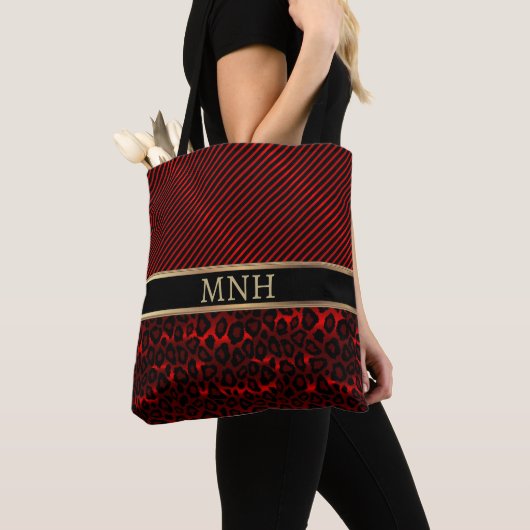 Monogram Red Leopard Animal Print Tasche (Von Nahem)