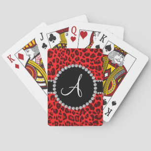 Monogram red leopard print circle spielkarten