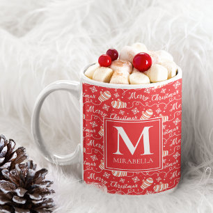 Monogram Red Merry Christmas Winter Mittens Kaffeetasse
