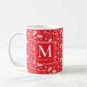 Monogram Red Merry Christmas Winter Mittens Kaffeetasse (Links)