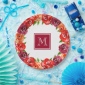 Monogram Red Orange Claoral Pappteller (Party)