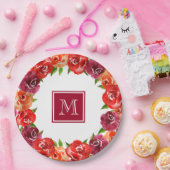 Monogram Red Orange Claoral Pappteller (Party)