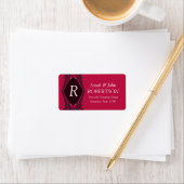 Monogram Red Satin Lace Address Label Adressaufkleber (Insitu)