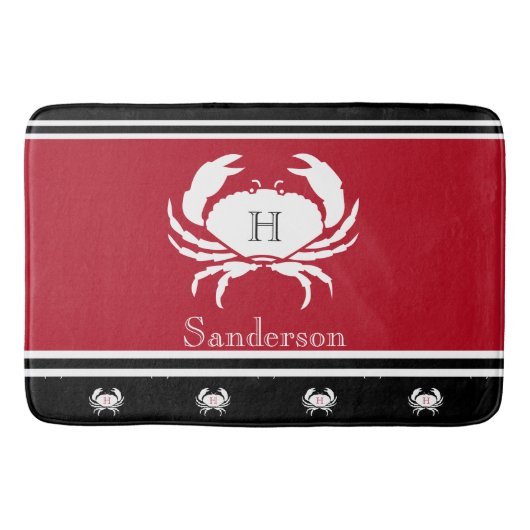 Monogram Red Schwarz-weiß Crab Nautical Kitebook R Badematte (Vorderseite)