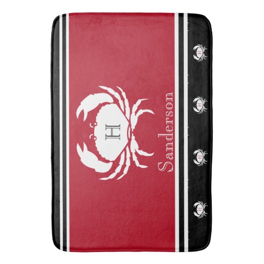 Monogram Red Schwarz-weiß Crab Nautical Kitebook R Badematte (Vorderseite Vertikal)