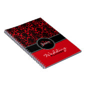 Monogram Red Schwarz-weiß Damask Wedding Planner Notizblock (Rechte Seite)