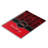 Monogram Red Schwarz-weiß Damask Wedding Planner Notizblock (Linke Seite)