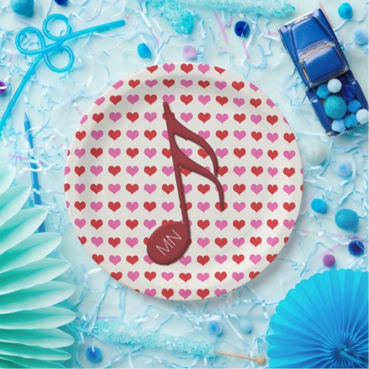 Monogram Red Semi Quaver Liebe Hört Musik Pappteller (Party)