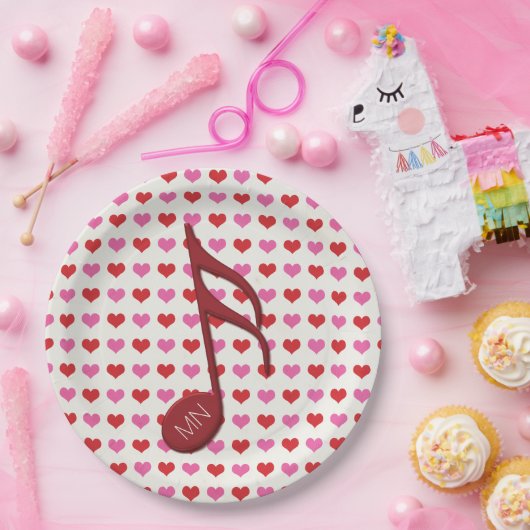 Monogram Red Semi Quaver Liebe Hört Musik Pappteller (Party)