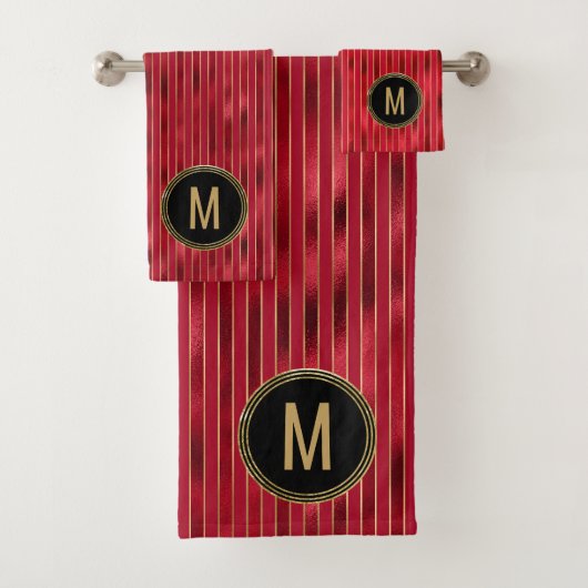 Monogram Red Shimmer Holiday Badhandtuch Set (Insitu)