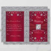 Monogram Red, Silver Foil-LOOK Wedding Program (Vorne/Hinten)