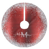 Monogram Red Silver Glitzer Girly Glam Polyester Weihnachtsbaumdecke (Vorderseite)