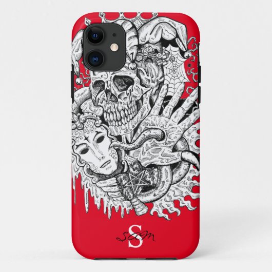 Monogram Red Skeleton Court Jester Case-Mate iPho iPhone Hülle (Rückseite)