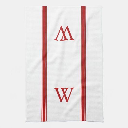 Monogram Red Strip Personalisiert Kitetücher Geschirrtuch (Vertikal)