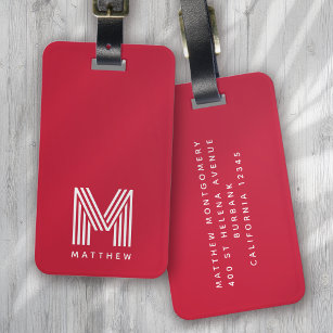 Monogram Red Stylish Modern Minimalistisch Gepäckanhänger