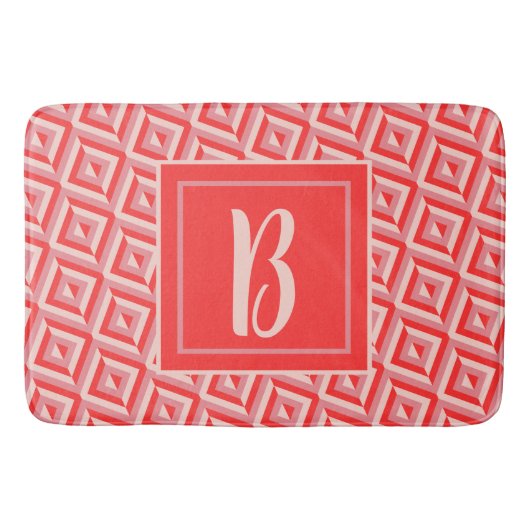 Monogram Red Three Tone Diamond Muster Badematte (Vorderseite)