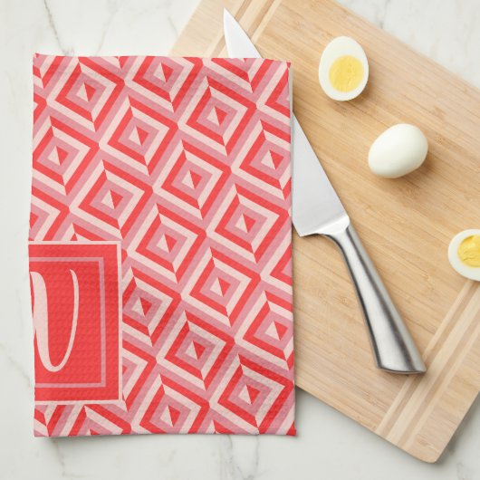 Monogram Red Three Tone Diamond Muster Geschirrtuch (Viertel Falte)