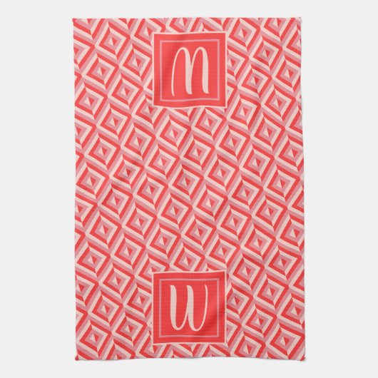 Monogram Red Three Tone Diamond Muster Geschirrtuch (Vertikal)