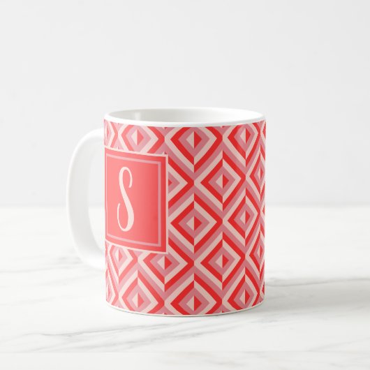 Monogram Red Three Tone Diamond Muster Kaffeetasse (Vorderseite Links)
