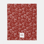 Monogram Red Valentine Herzmuster Fleecedecke (Vorderseite)