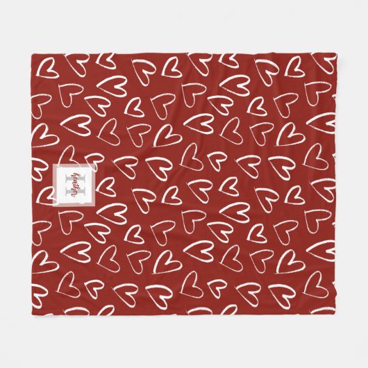Monogram Red Valentine Herzmuster Fleecedecke (Vorderseite (Horizontal))