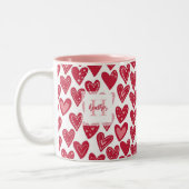 Monogram Red Valentine Herzmuster Zweifarbige Tasse (Links)