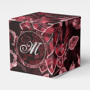 Monogram Red Vintag Floral Cube Favor Box Geschenkschachtel