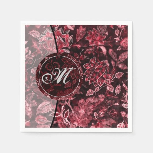 Monogram Red Vintag Floral Napkins 2 Serviette (Vorderseite)