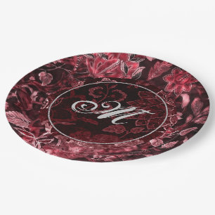 Monogram Red Vintag Floral Paper Teller