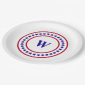 Monogram Red White and Blue Stars Patriotic Pappteller (Schrägansicht)