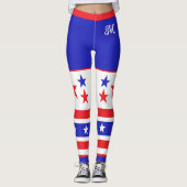 Monogram Red White and Blue US Flagge Leggings (Vorderseite)